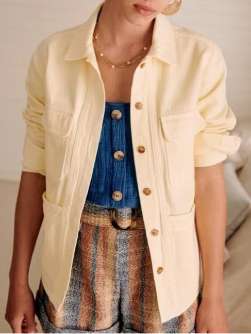 Sezane Soft Yellow Utility Jean Jacket